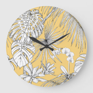 Reloj Redondo Grande Orquídeas Tropicales: Patrón de Vintage de Grabaci