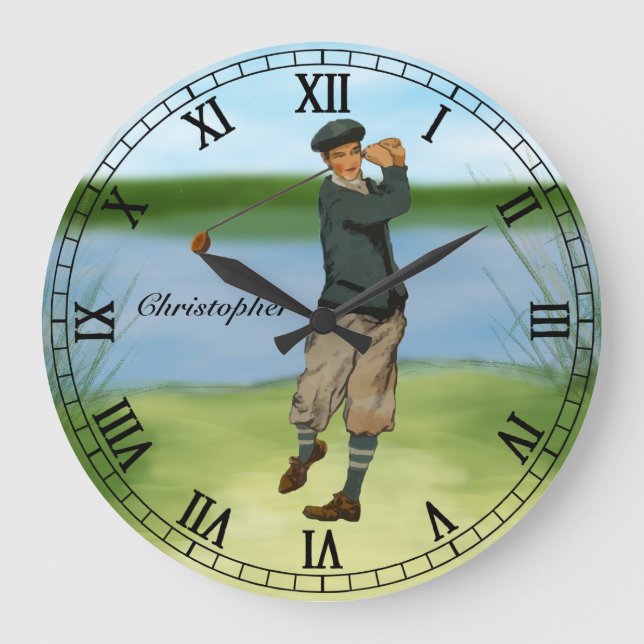 Reloj Redondo Grande Oscilación personalizado del golf del golfista de (Anverso)