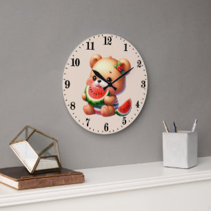 Reloj Redondo Grande Oso amante del sandía lindo