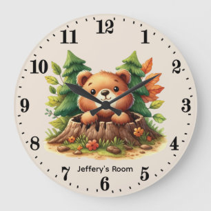 Reloj Redondo Grande Oso de bebé unisex lindo agregar nombre