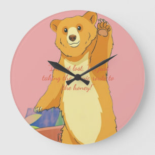 Reloj Redondo Grande Oso de dibujos animados agitando la mano de manera