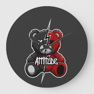 Reloj Redondo Grande Oso de división de actitud   Gráfico de Teddy X-Oj