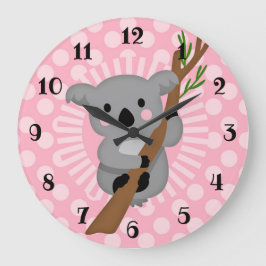 Reloj Redondo Grande Oso de Koala - Chica gris rosado