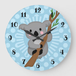 Reloj Redondo Grande Oso de Koala Cute - Punto de Polka Azul