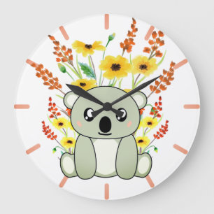 Reloj Redondo Grande Oso de Koala lindo con flores