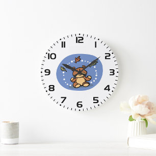 Reloj Redondo Grande Oso de otoño con hojas que caen