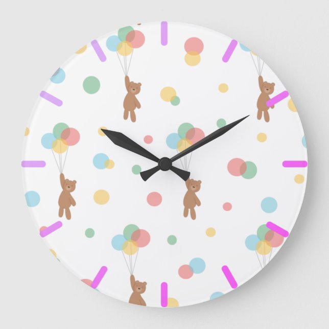 Reloj Redondo Grande Oso de peluche con globos (Anverso)