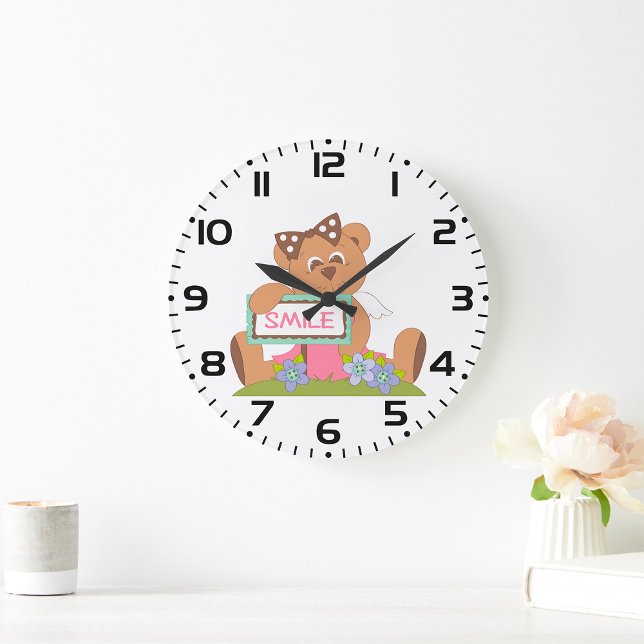 Reloj Redondo Grande Oso de peluche con Rótulo de sonrisa de arrastre (Subido por el creador)