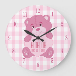 Reloj Redondo Grande Oso de peluche femenino personalizado con nombre y