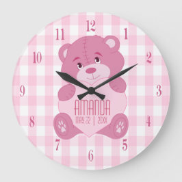 Reloj Redondo Grande Oso de peluche juvenil personalizado con nombre y