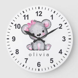 Reloj Redondo Grande Oso de peluche rosa personalizado femenino blanco