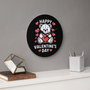 Reloj Redondo Grande Oso del Día de San Valentín feliz vday