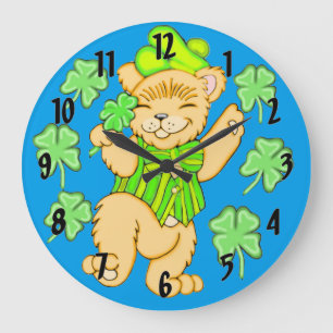 Reloj Redondo Grande Oso irlandés Shamrock Wall Clock