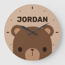 Reloj Redondo Grande Oso marrón lindo con nombre personalizado