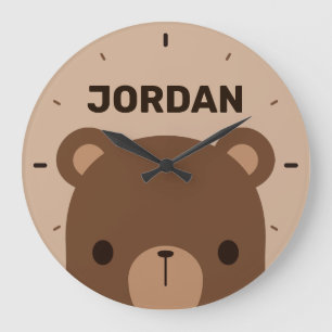Reloj Redondo Grande Oso marrón lindo con nombre personalizado