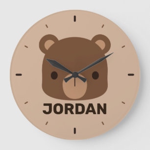 Reloj Redondo Grande Oso marrón lindo con nombre personalizado grande