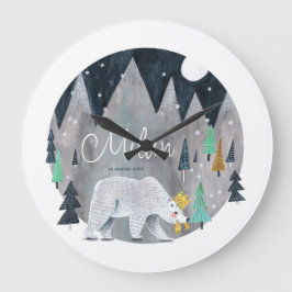 Reloj Redondo Grande Oso montañas de invierno luna