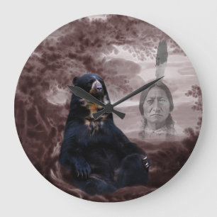 Reloj Redondo Grande Oso negro indio nativo americano