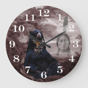 Reloj Redondo Grande Oso negro indio nativo americano