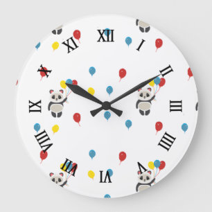 Reloj Redondo Grande Oso panda con globos blanco