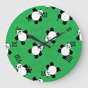 Reloj Redondo Grande Oso panda tendido sobre la hierba
