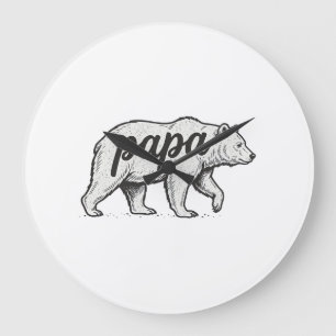 Reloj Redondo Grande Oso Papá Grabado Vintage Diseño Vectorial_1