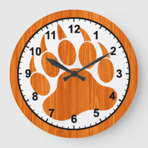 Reloj Redondo Grande Oso Pata con Patrón de Madera
