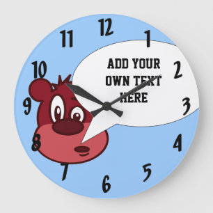 Reloj Redondo Grande Oso personalizado gracioso y burbuja de habla