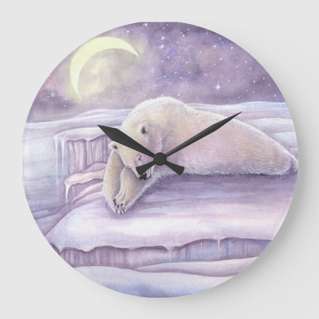 Reloj Redondo Grande Oso Polar Durmiente Fantasía Vida silvestre Snuggl (Anverso)