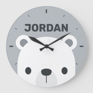 Reloj Redondo Grande Oso polar pequeño y corto con nombre personalizado