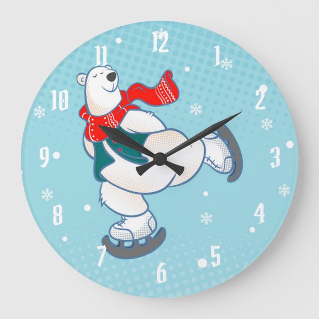Reloj Redondo Grande Oso polar sobre patines de hielo (Anverso)