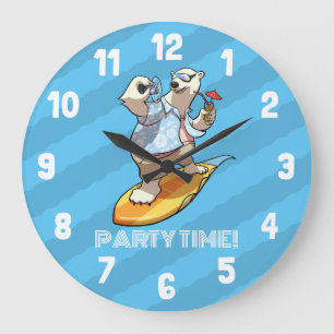 Reloj Redondo Grande Oso Polar Surfista Tiempo de Fiesta Divertida! Dib