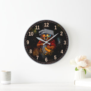 Reloj Redondo Grande Oso Retro Con Sombrero Rallador De Queso Y Gafas D