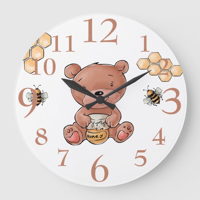 Reloj Redondo Grande Oso y abejas de pequeña miel (Anverso)