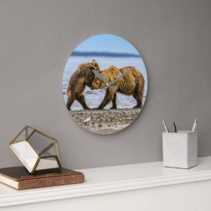 Reloj Redondo Grande Osos marrones costeros
