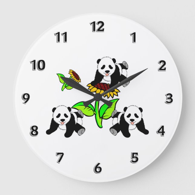 Reloj Redondo Grande Osos Panda de girasol (Anverso)