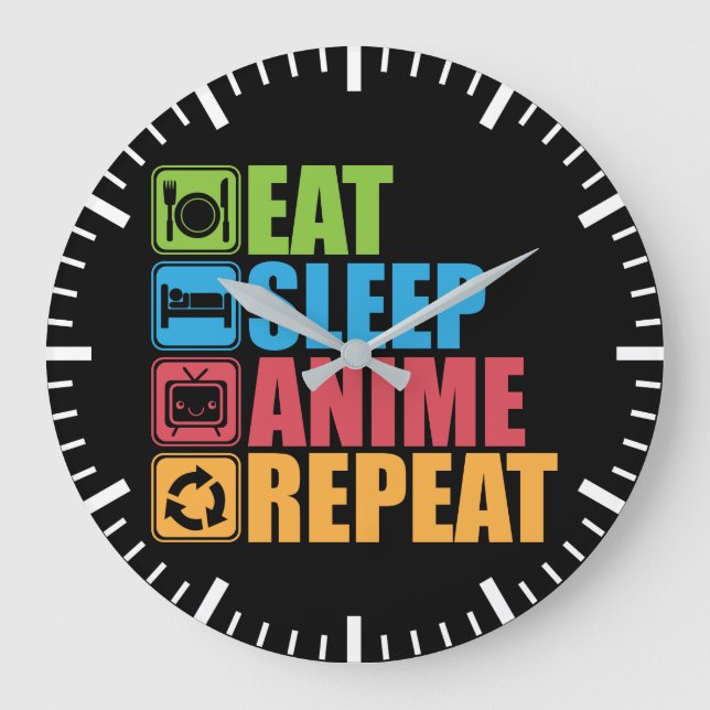 Reloj Redondo Grande Otaku - Comer, dormir, animar, repetir - Manga, di (Anverso)