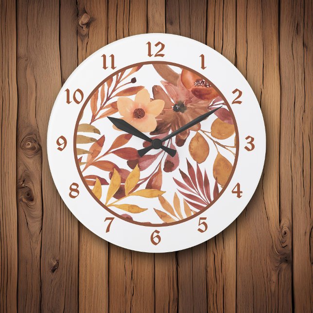 Reloj Redondo Grande Otoño Browns deja floral (Subido por el creador)