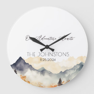 Reloj Redondo Grande Otoño Caída Neutral Watercolor Montaña Pareja