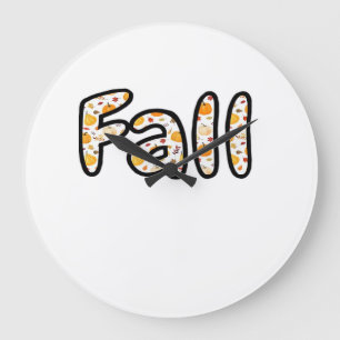 Reloj Redondo Grande Otoño con fondo de calabaza Estación de otoño Impr