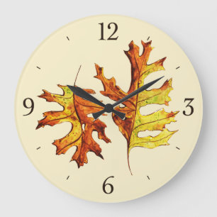 Reloj Redondo Grande Otoño deja bella naturaleza acuarela arte