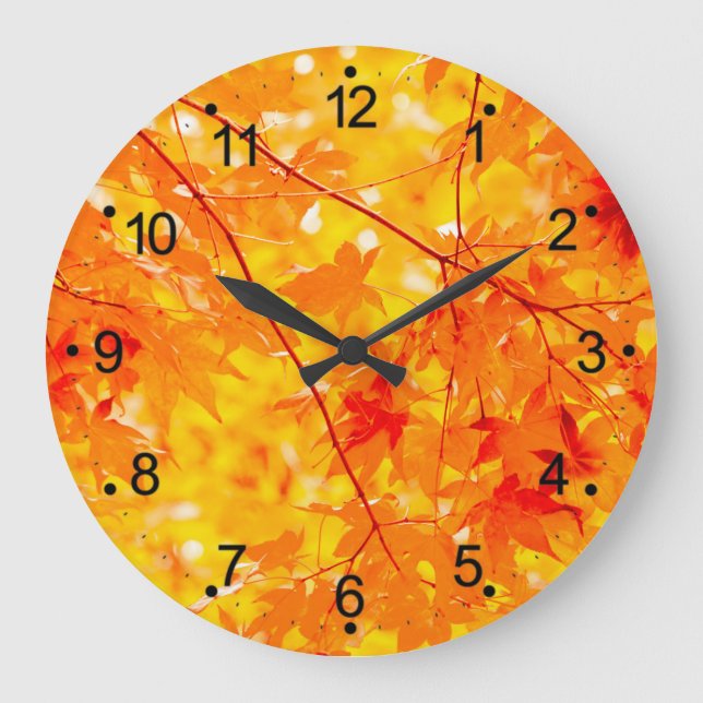 Reloj Redondo Grande Otoño otoño deja Naranja (Anverso)