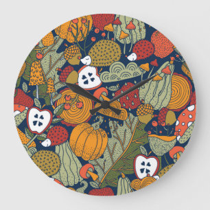 Reloj Redondo Grande Otoño, puntos de polka, vintage, sin costuras.