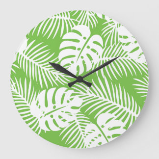 Reloj Redondo Grande Otoño tropical, patrones de hojas de verano