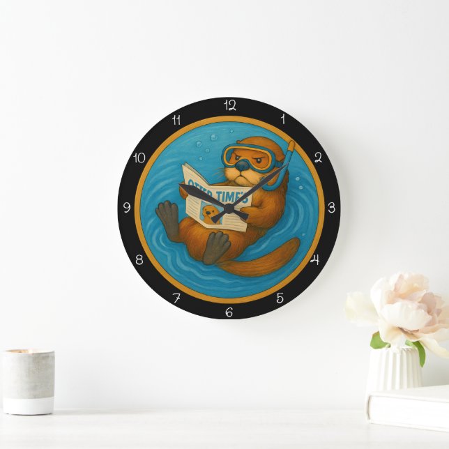 Reloj Redondo Grande Otter humorístico en pool (Hogar)