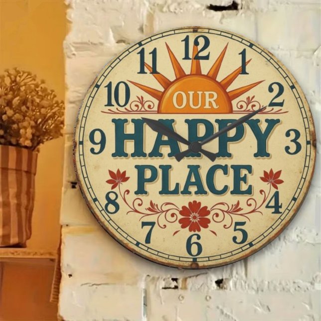 Reloj Redondo Grande Our happy place cozy home  (Subido por el creador)