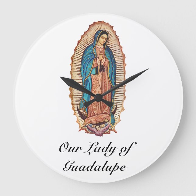 Reloj Redondo Grande Our Lady of Guadalupe Miraculous Tilma Fine Art (Anverso)