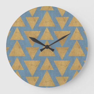 Reloj Redondo Grande Outdoor Geo Step   Gold & Blue Pattern
