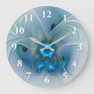 Reloj Redondo Grande Ovaciones de pie, fractal azul turquesa abstracto