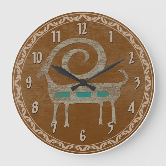 Reloj Redondo Grande Oveja Bighorn Petroglyph (Anverso)